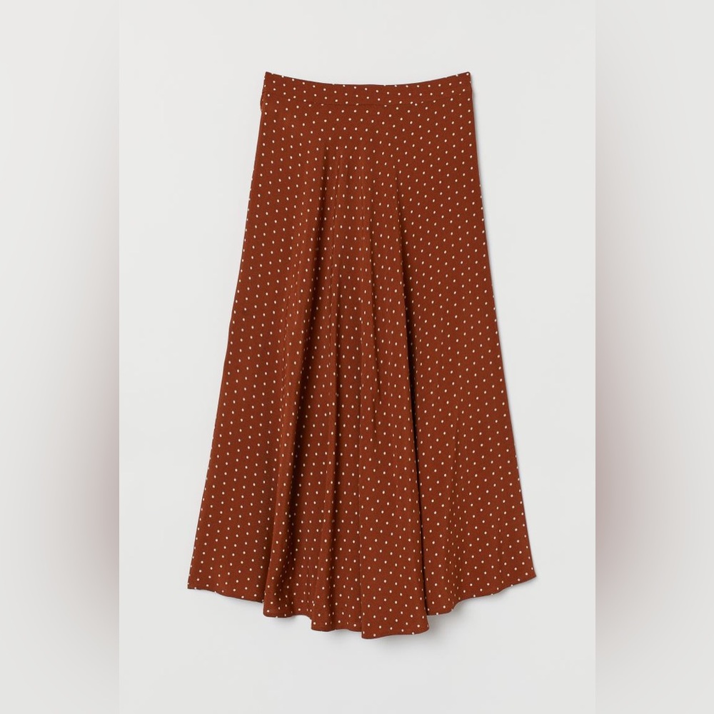 Retro Size 4 H&M brown/burnt orange w/ tan polka dots. Calf-length A-Line Skirt